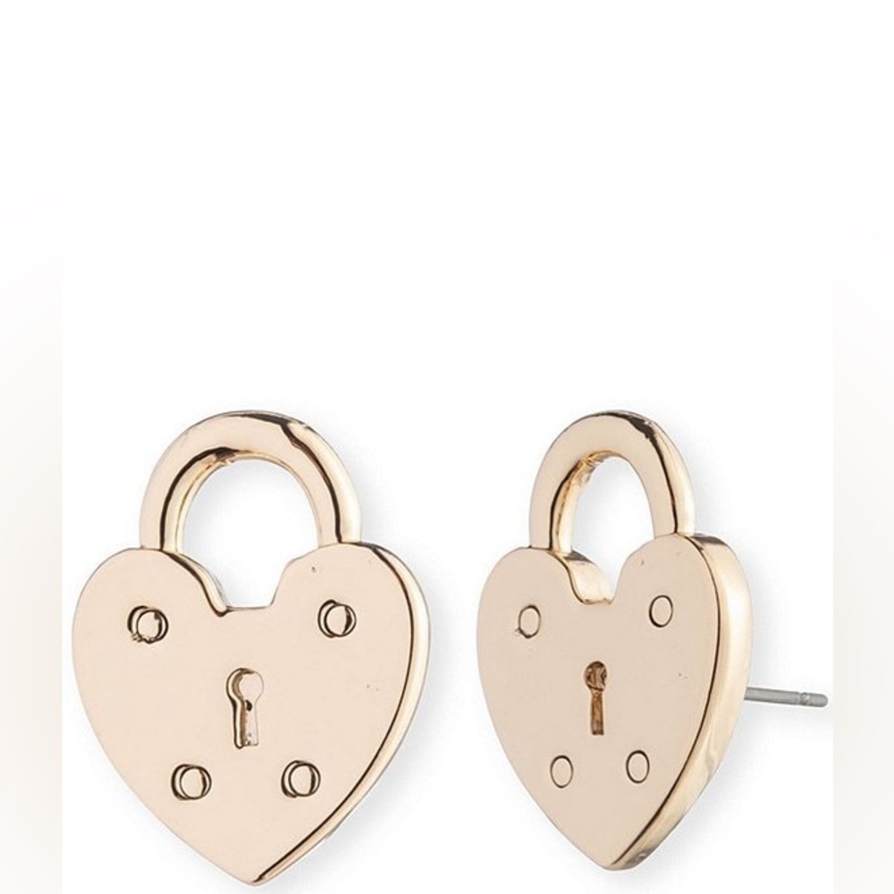 Lauren Ralph Lauren Gold Tone Heart Lock Stud Earrings